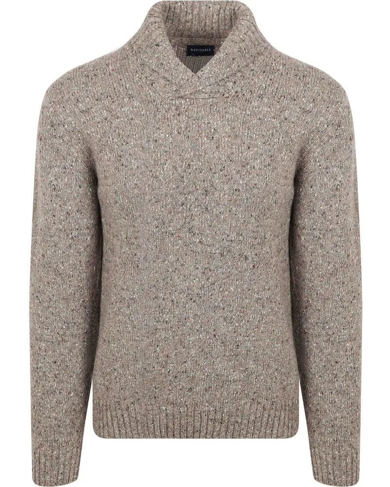 Suitable Pullover Shawl Tweed Eco Wool Taupe Braun
