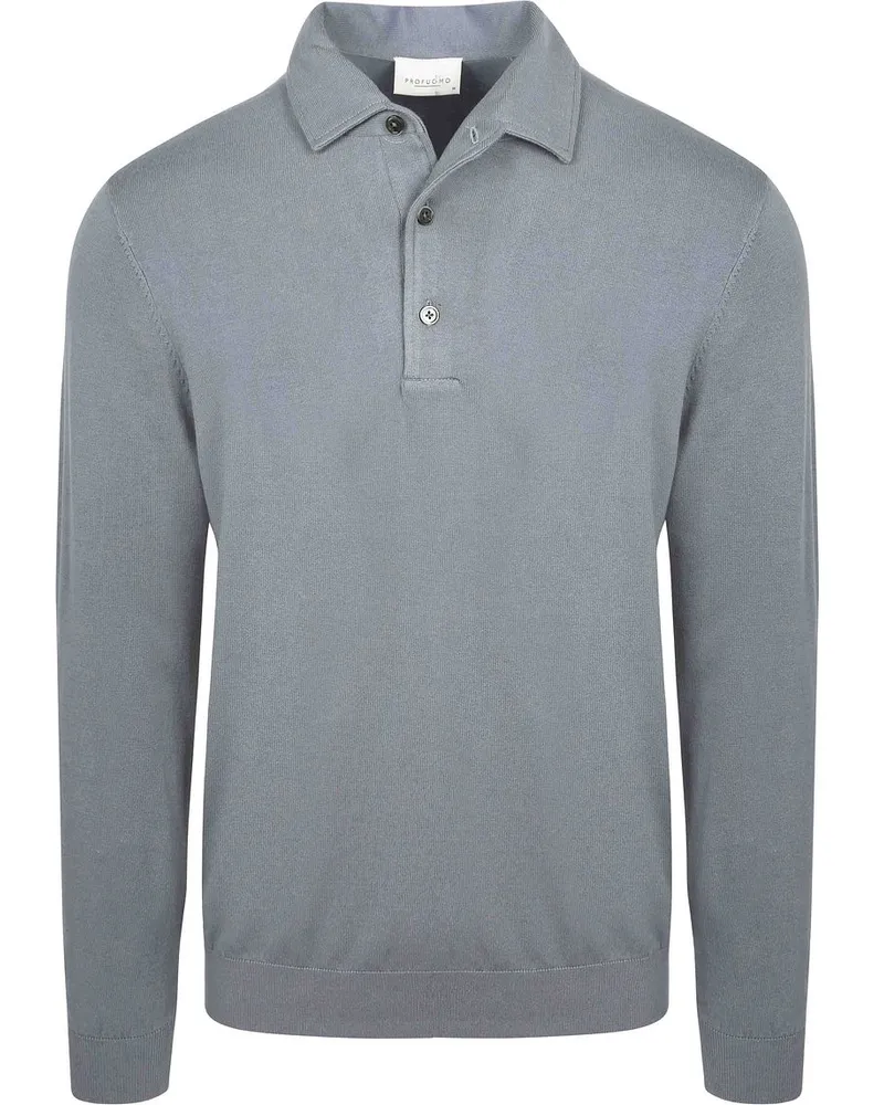 Profuomo Langarm-Poloshirt Luxury Basic Grau Blau