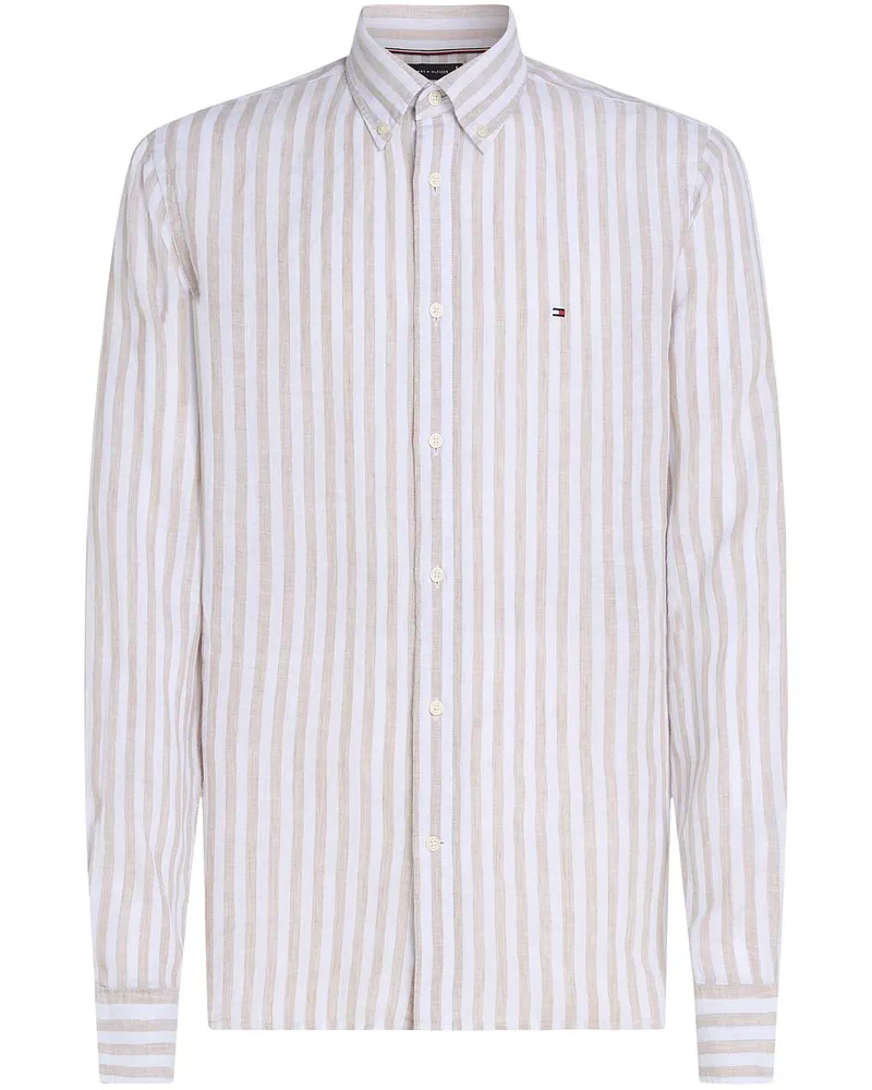Tommy Hilfiger Hemd Leinen Streifen Beige Beige