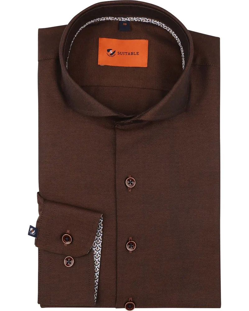 Suitable Twill Hemd Braun Braun