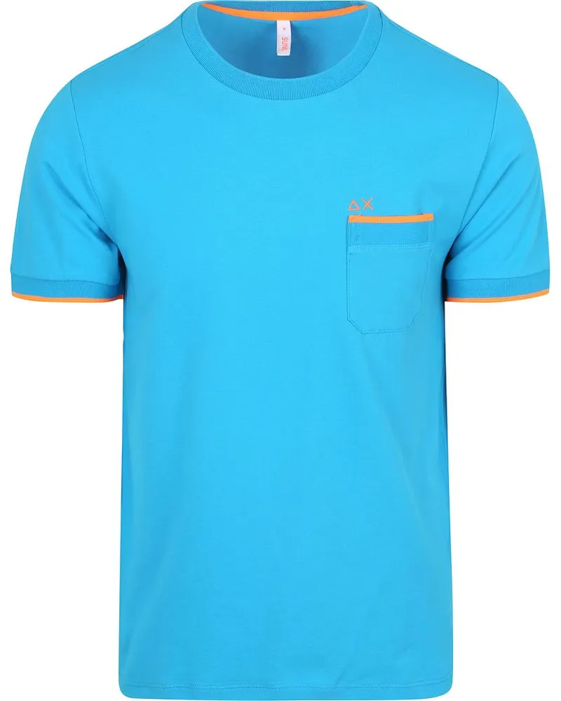 Sun68 Piqué T-Shirt Fluo Stripe Blau Blau