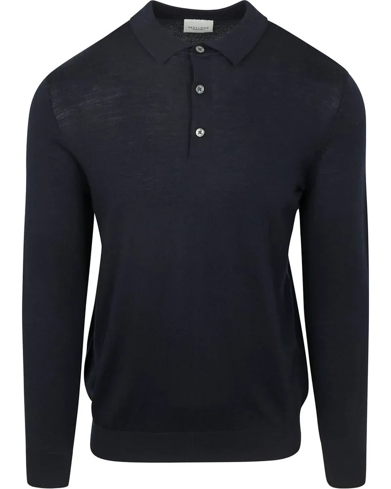 Profuomo Langarm - Longsleeve Poloshirt Merinowolle Navy Dunkelblau