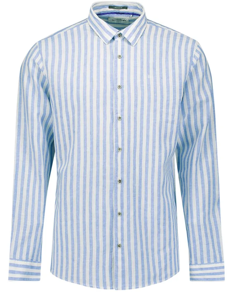 No Excess Hemd Baumwolle Leinen Streifen Blau Blau