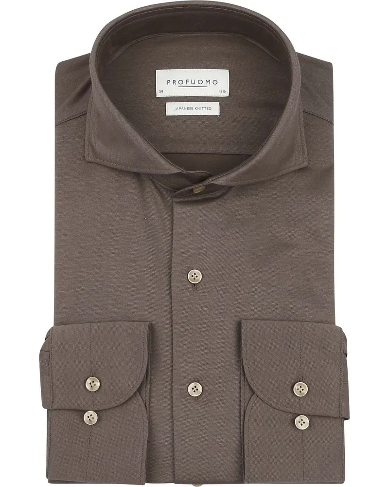 Profuomo Japanese Knitted Hemd Dunkelbraun Braun