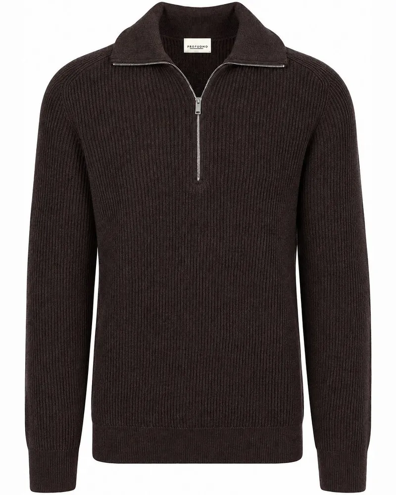 Profuomo Half Zip Pullover Wool Braun Braun