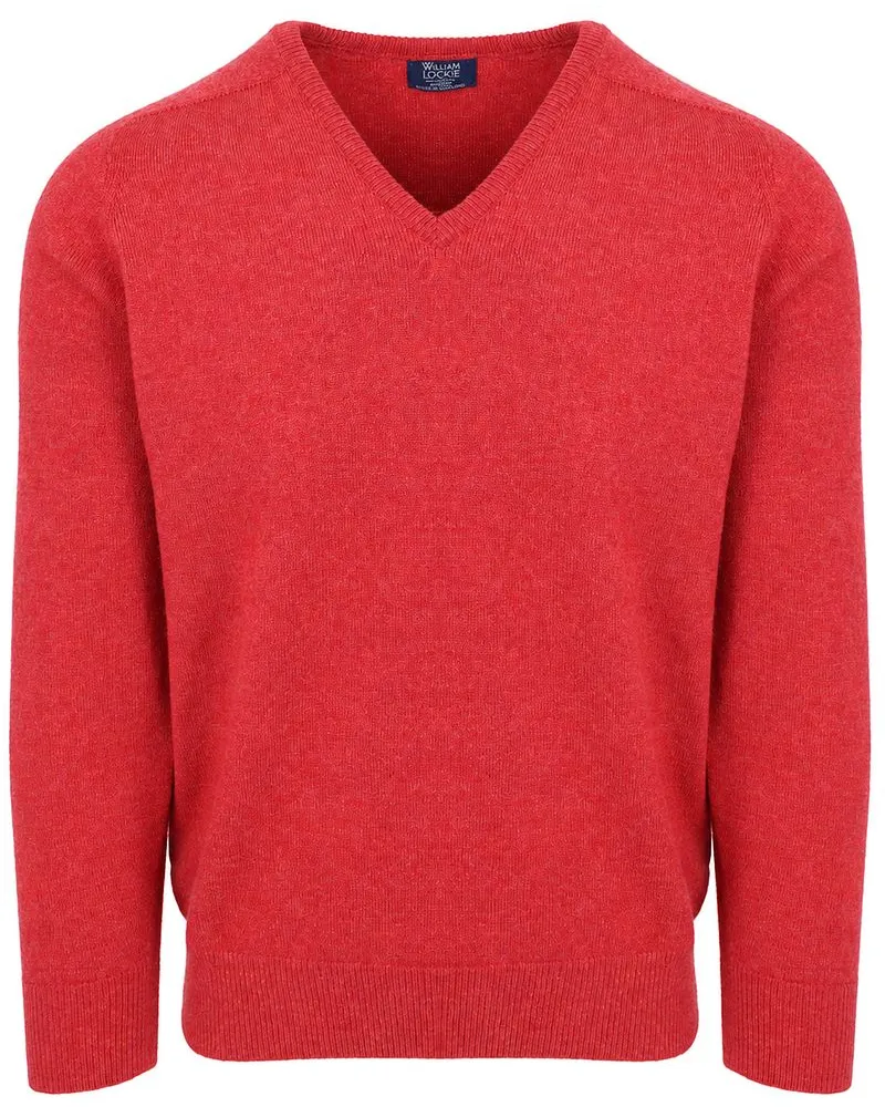 William Lockie V-Ausschnitt Pullover Lammwolle Poppy Melange Rot