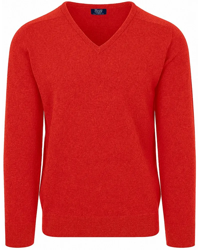 William Lockie V-Ausschnitt Pullover Lammwolle Poppy Melange Rot
