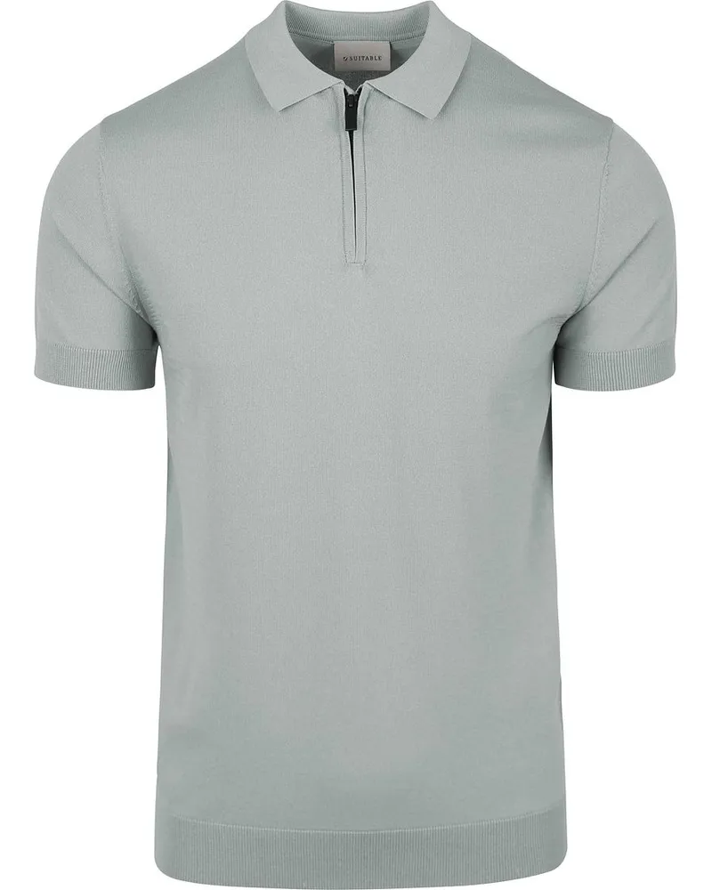 Suitable Knitted Half Zip Poloshirt Dusty Grey Grau