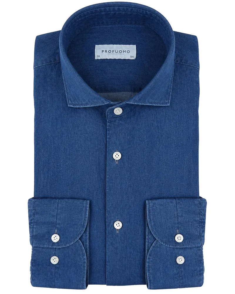 Profuomo Jeans Twill Hemd Indigo Blau