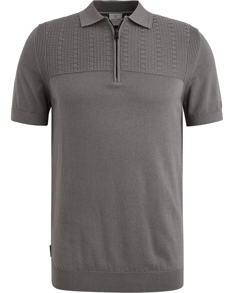 Cast Iron Half-Zip Polo Structure Anthrazit Grau