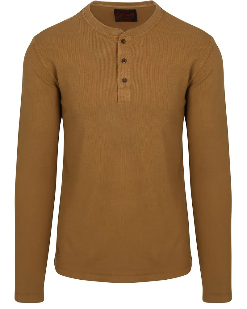 Superdry. Pullover Henley Waffle Washed Camel Braun