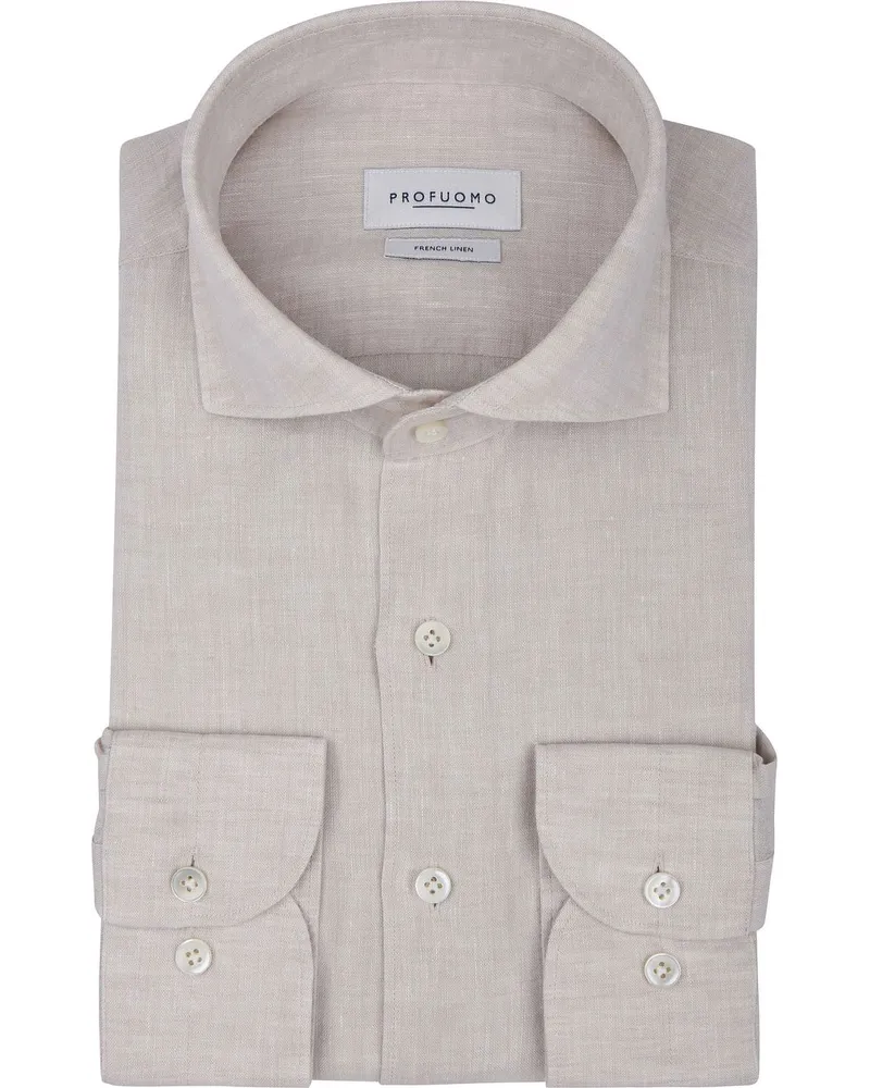Profuomo Hemd Leinen Sand Wollweiß