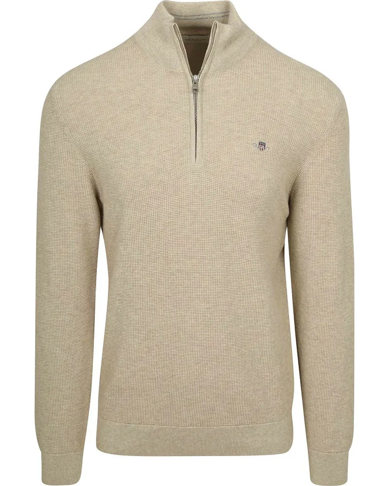 Gant Half Zip Pullover Micro Textured Beige Beige