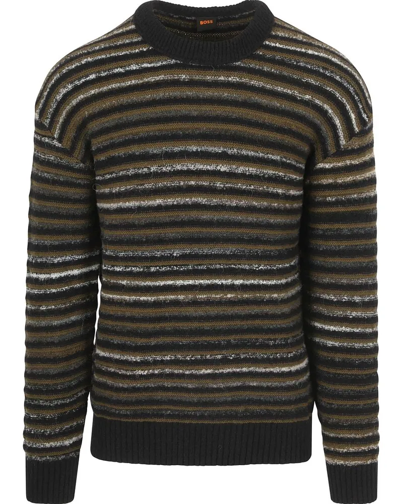 HUGO BOSS Pullover Aturn Wool Blend Streifen Schwarz Grün