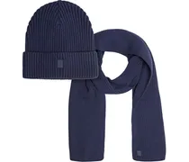Beanie-Mütze und Schal Set Marineblau