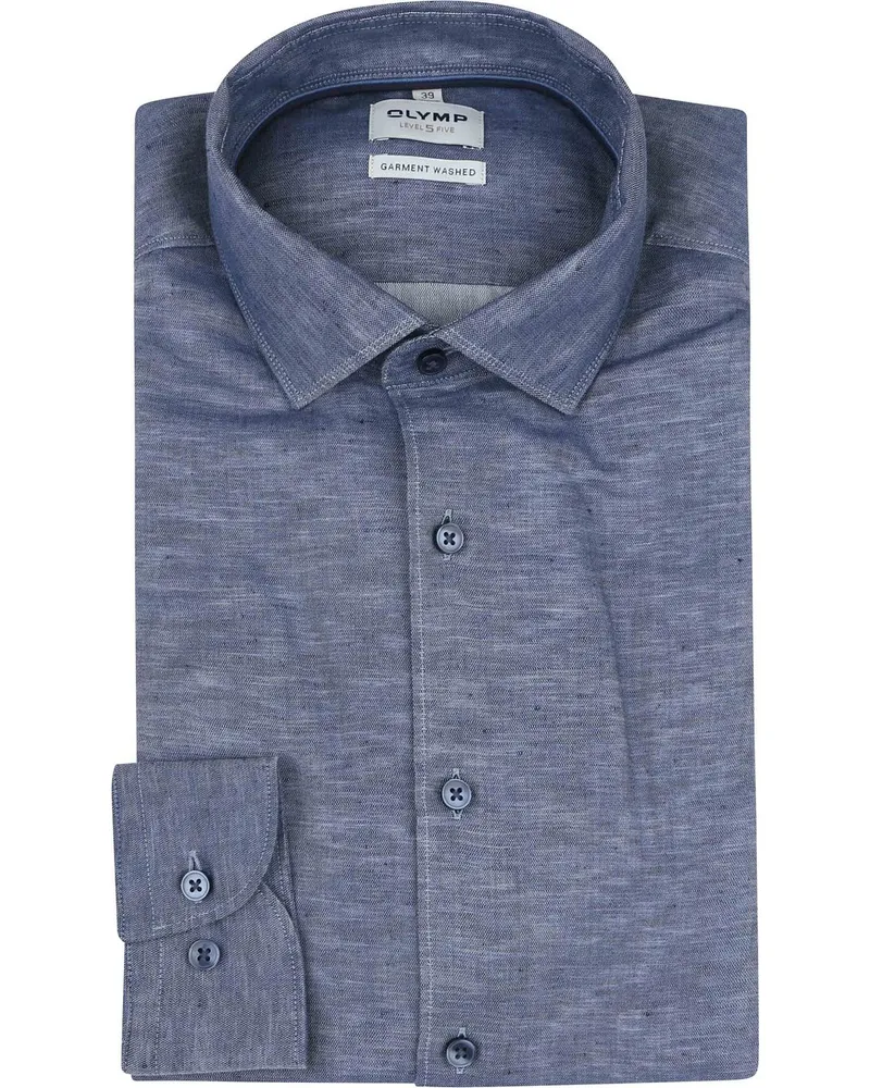 Olymp Level 5 Hemd Leinen Blend Blau Hellblau