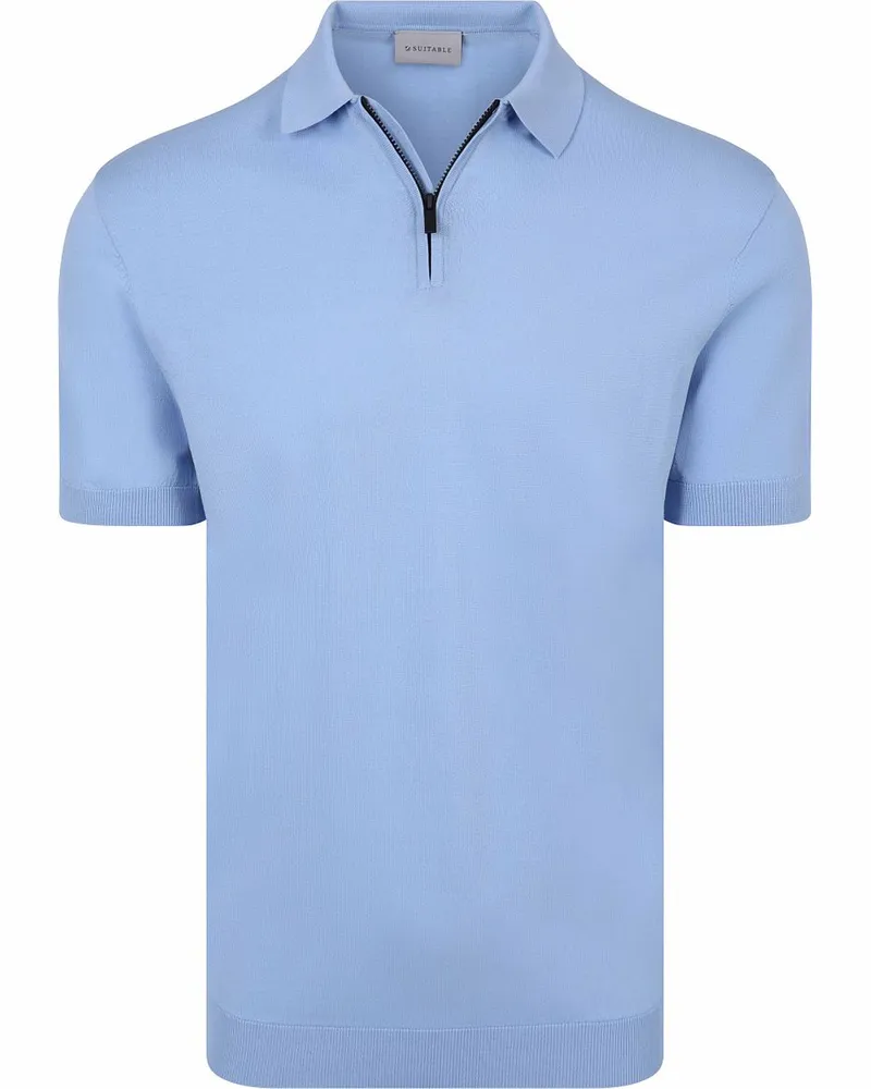 Suitable Knitted Half Zip Poloshirt Dan Hellblau Hellblau