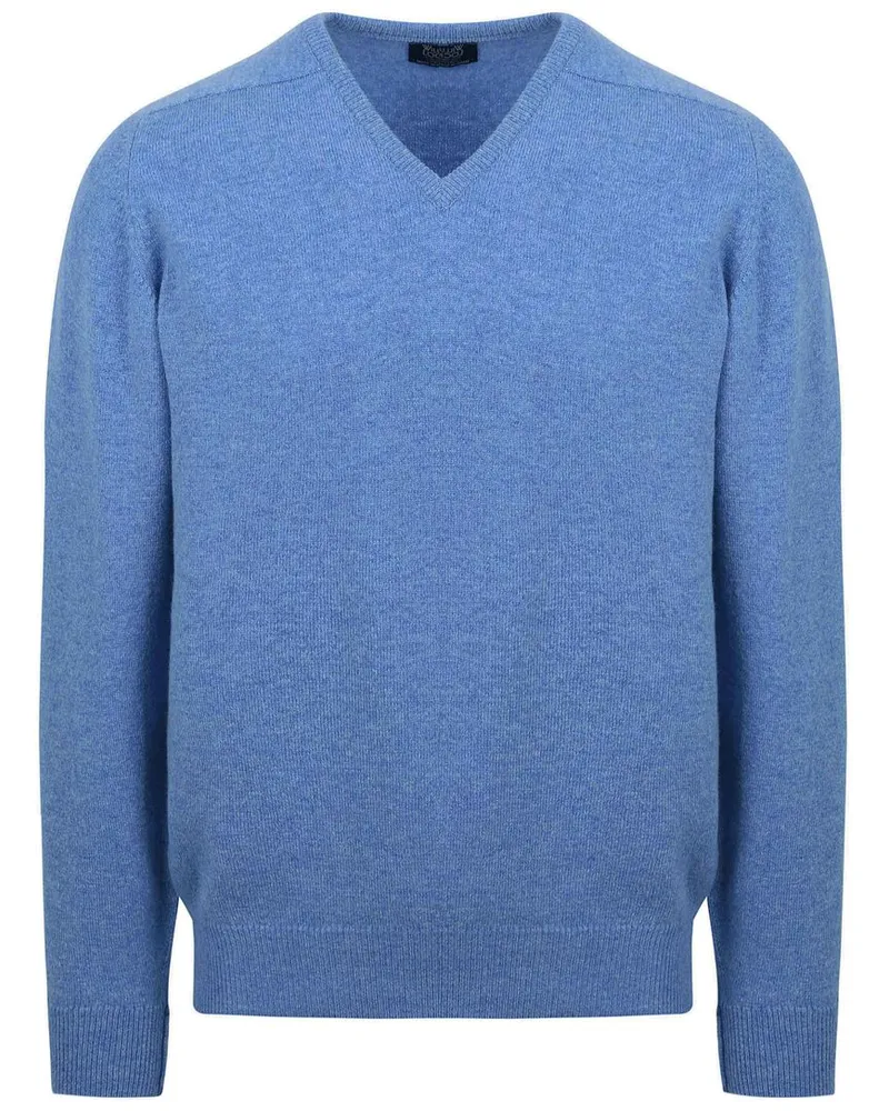 William Lockie V-Ausschnitt Pullover Lammwolle Jeans Melange Blau