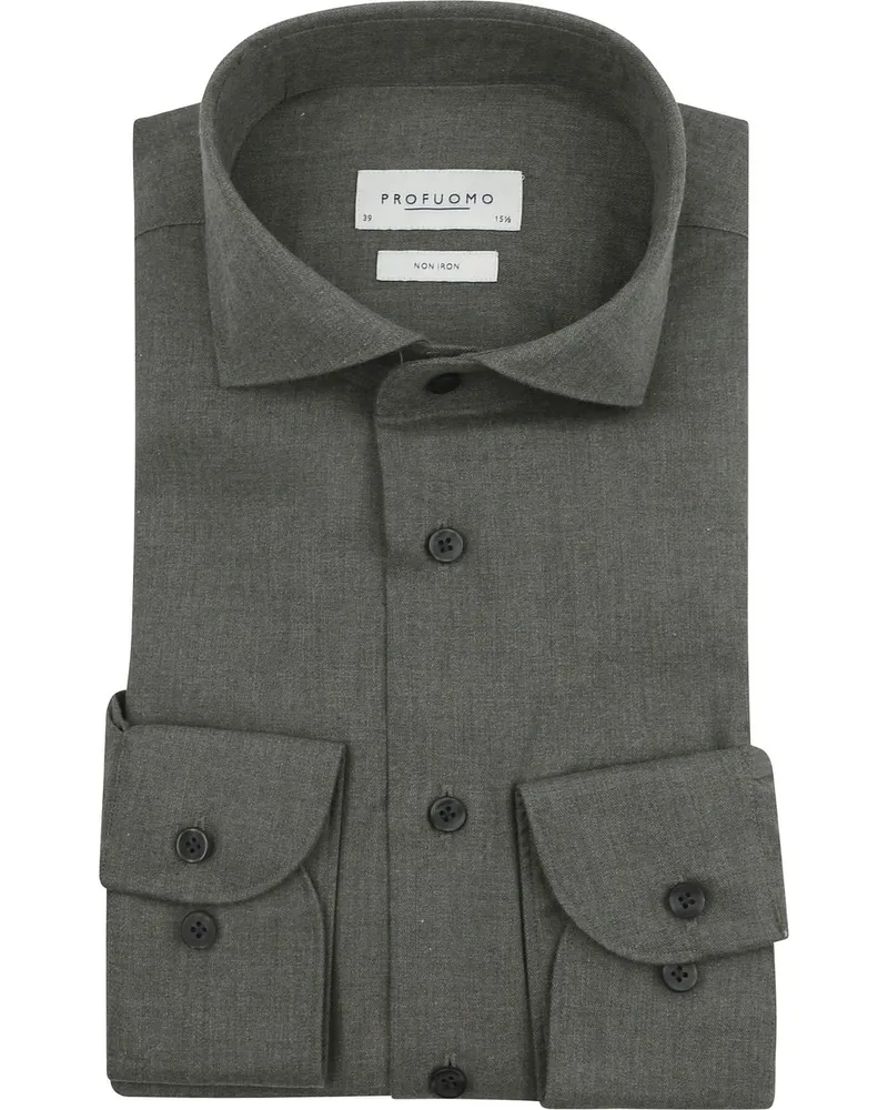 Profuomo Hemd Peached Twill Flanell Grün Grün