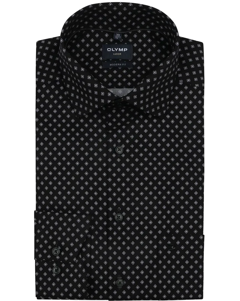 Olymp Luxor Hemd Druck Schwarz Schwarz