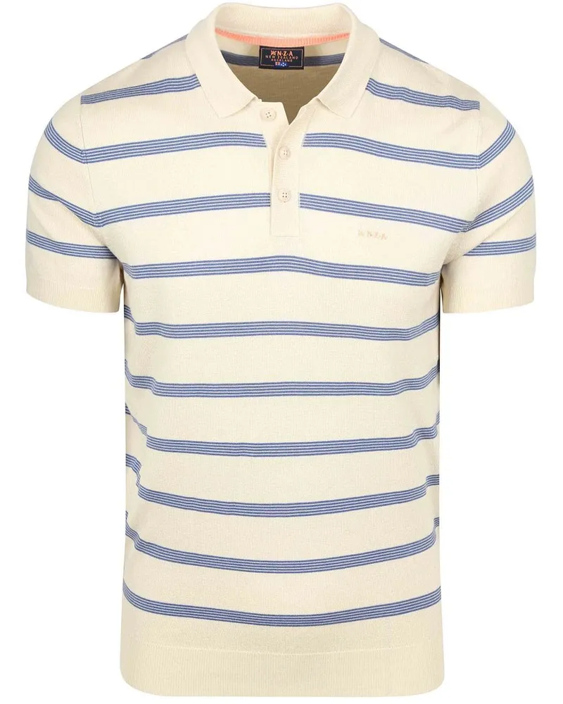 New Zealand Auckland NZA) Knitted Poloshirt Stripe Ecru Beige