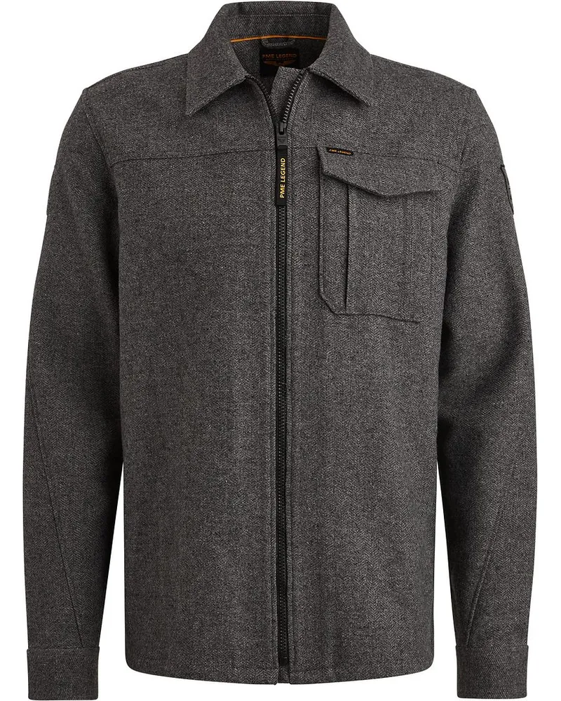 PME Legend Hemdjacke Wool Blend Herringbone Grau Anthrazit