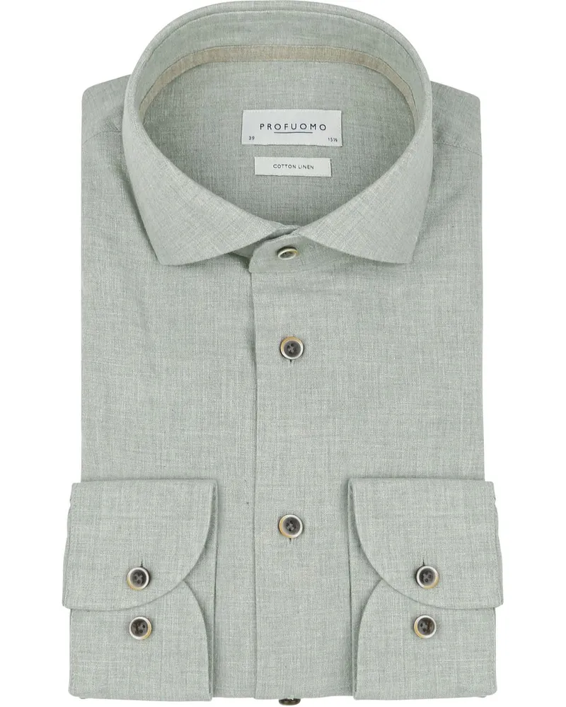 Profuomo Hemd Leinen Blend Hellgrün Grün