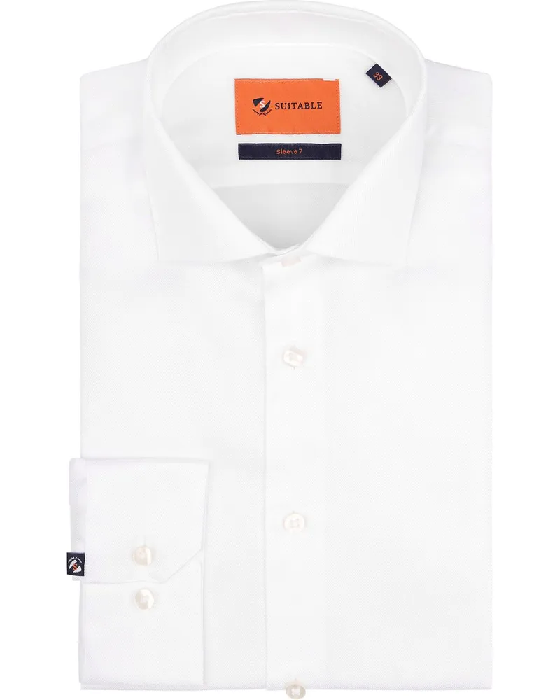 Suitable Hemd Extra Lange Ärmel Twill Weiß Weiß