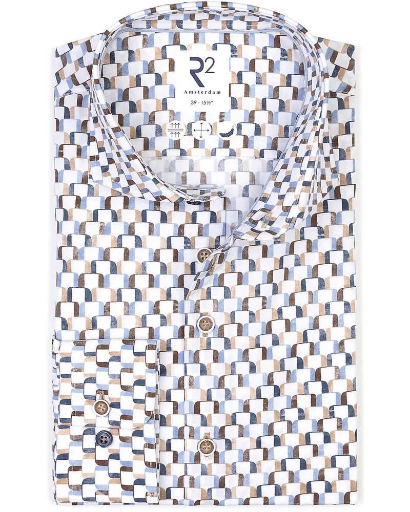 R2 Amsterdam R2 Poplin Hemd Druck Multicolor Multicolour