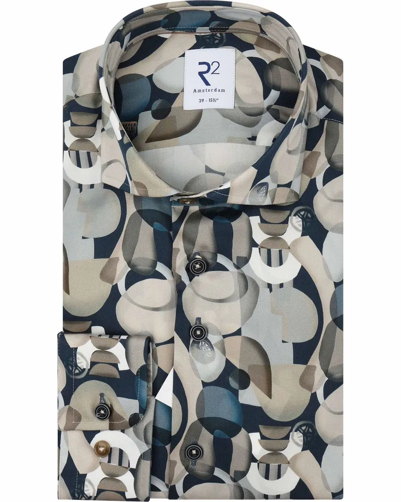 R2 Amsterdam R2 Hemd Lyocell Druck Blau Blau