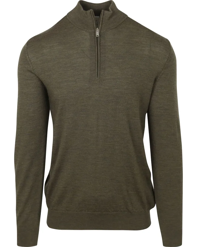 Profuomo Half Zip Pullover Merinowolle Olivgrün Dunkelgrün