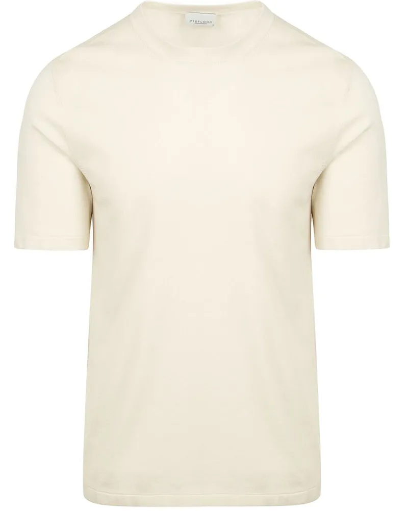 Profuomo Strick-T-Shirt Ecru Wollweiß