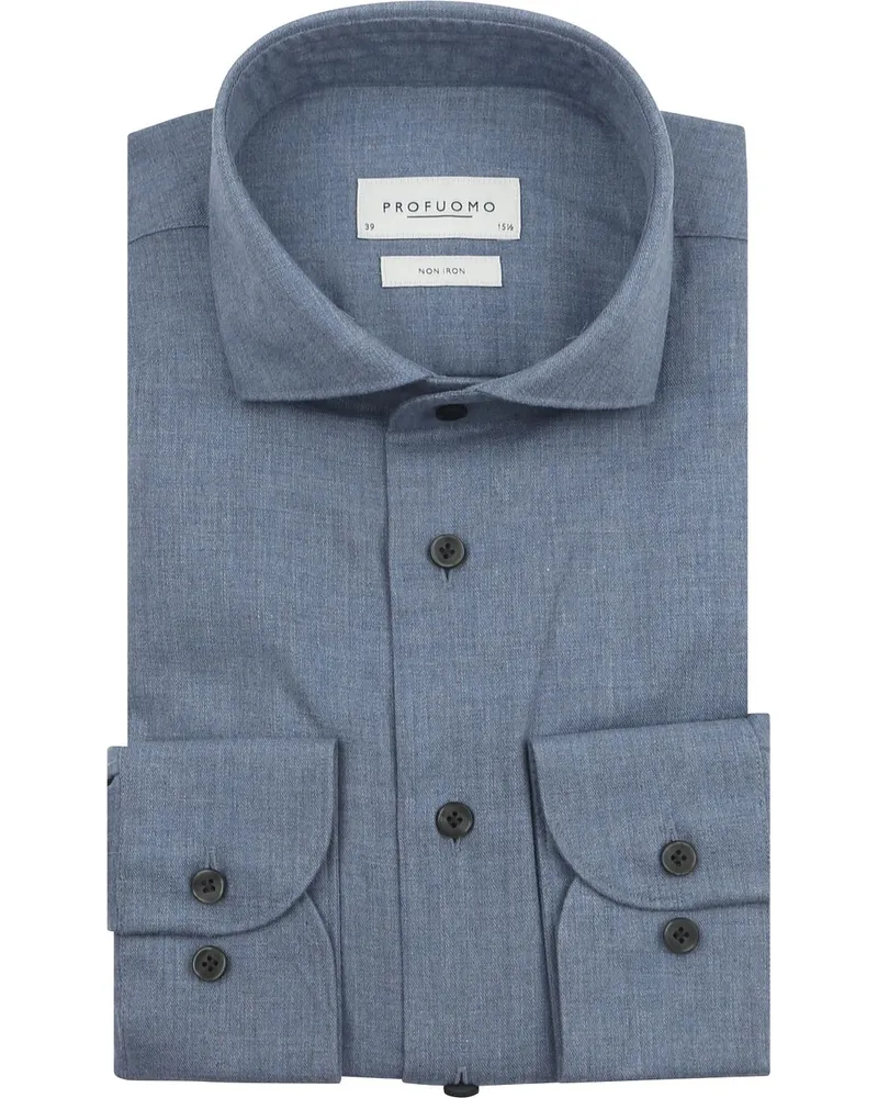 Profuomo Hemd Peached Twill Flanell Blau Blau