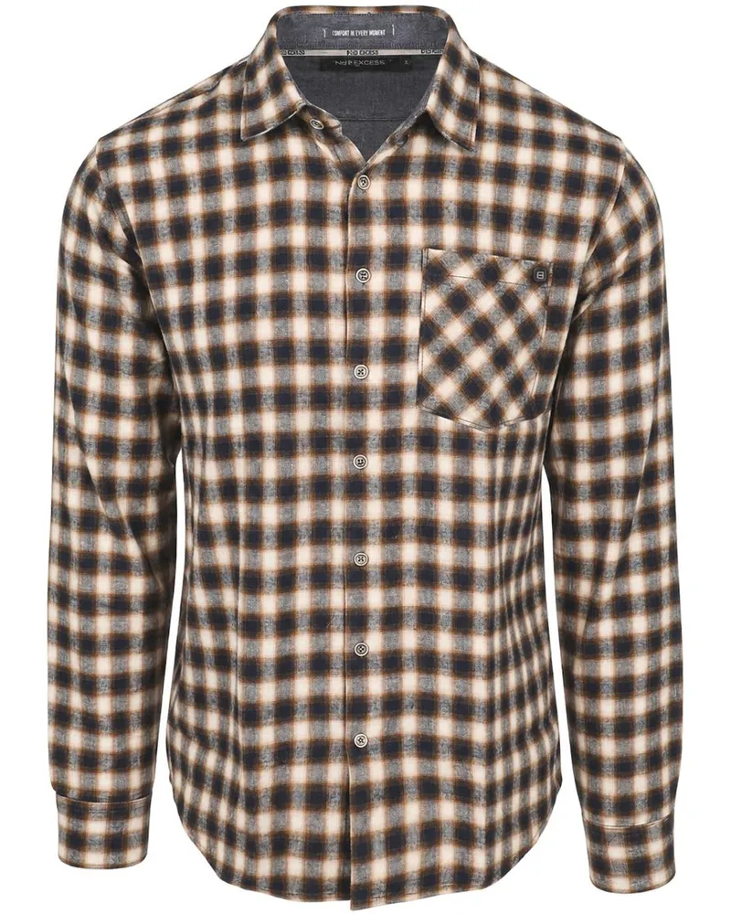 No Excess Overhemd Shirt Garngefärbtes Karomuster Anthrazit