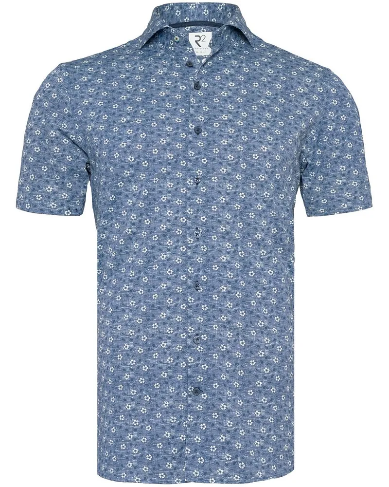 R2 Amsterdam R2 Hemd Shortsleeve Druck Dunkelblau Blau