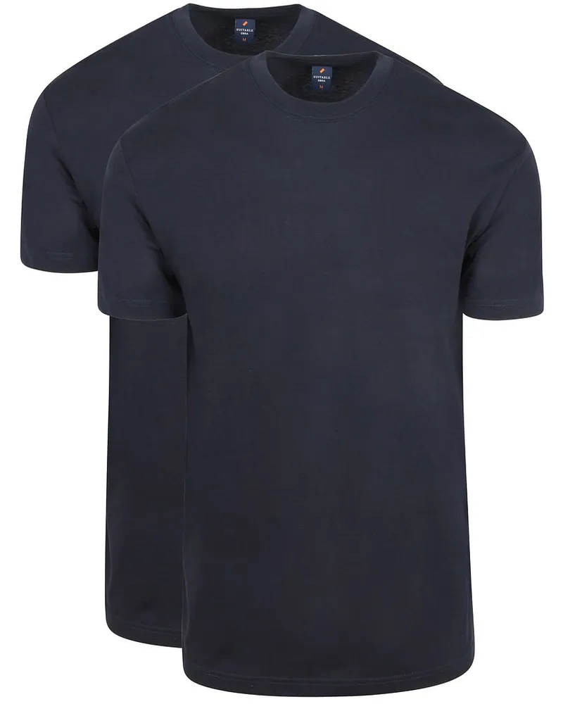 Suitable Obra T-Shirt Hoher Rundhalsausschnitt Navy 2-Pack Dunkelblau