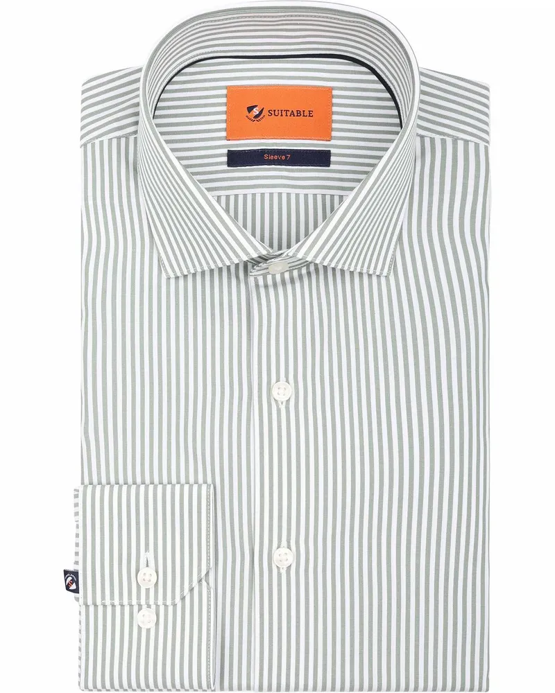 Suitable Twill Hemd Extra Long Sleeves Streifen Grün Grün