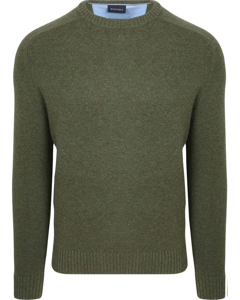Suitable Lammwolle Pullover Rundhals Olivgrün Dunkelgrün