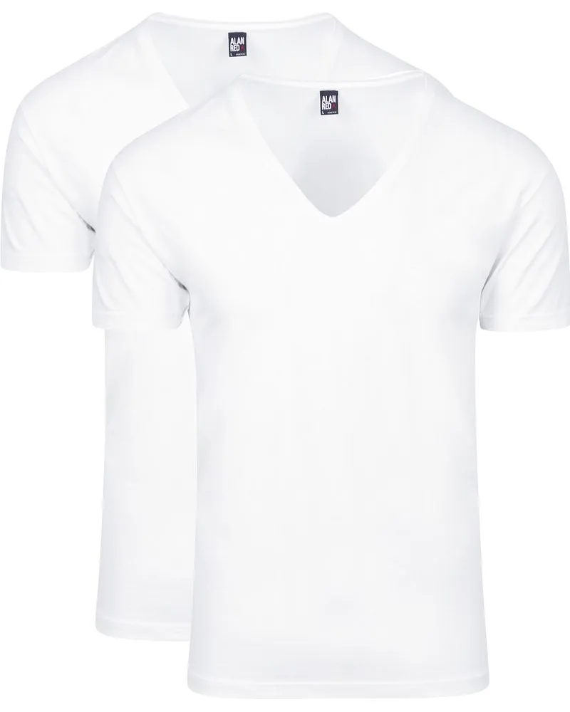 Alan Red T-Shirt NOV Extra Tiefer V-Ausschnitt Stretch Weiß