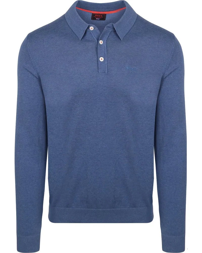 New Zealand Auckland NZA) Longsleeve Strick Polo Blau Blau