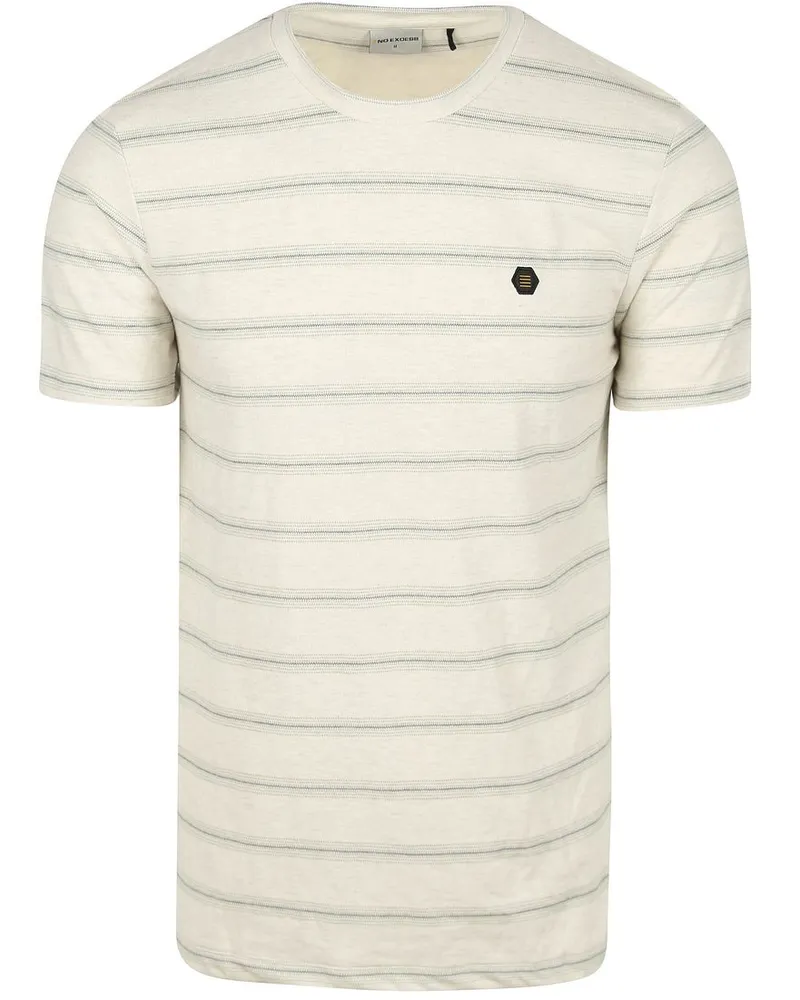 No Excess No-Excess T-Shirt Rundhals Jacquard-Streifen Ecru Weiß
