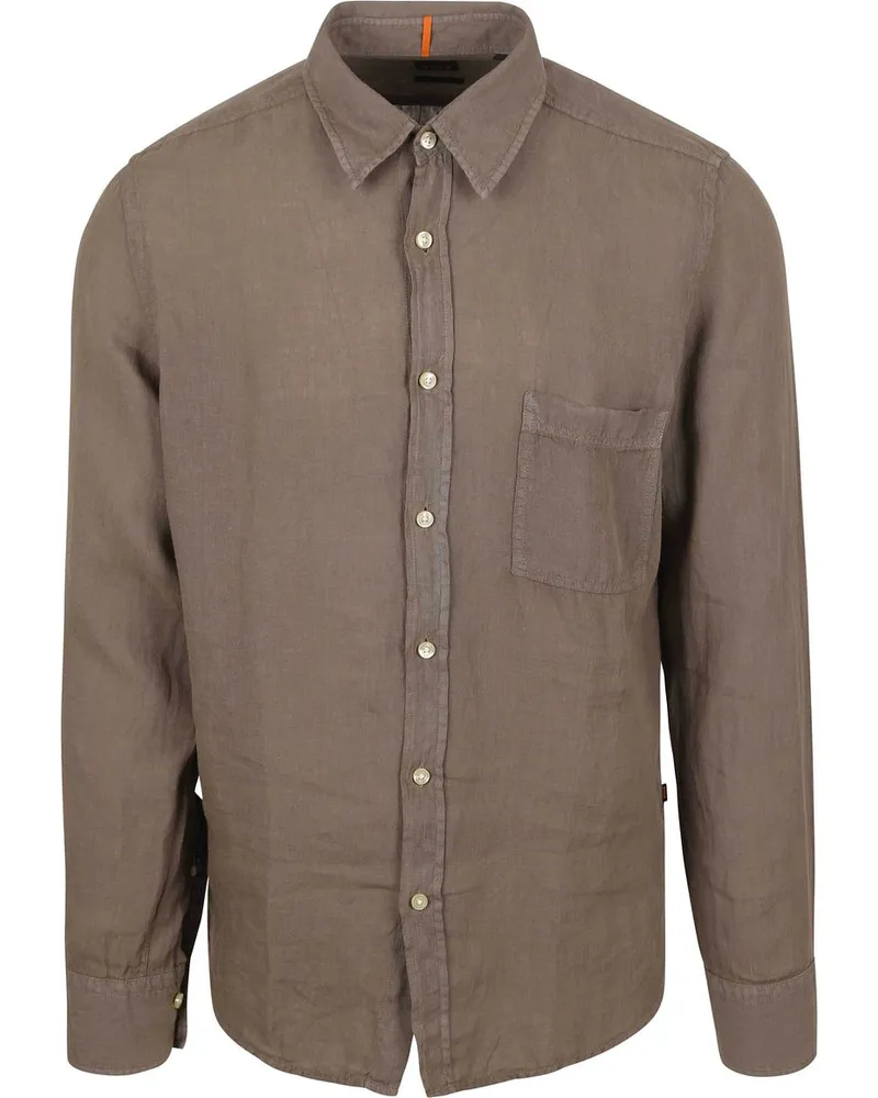 HUGO BOSS Relegant Hemd Leinen Taupe Taupe
