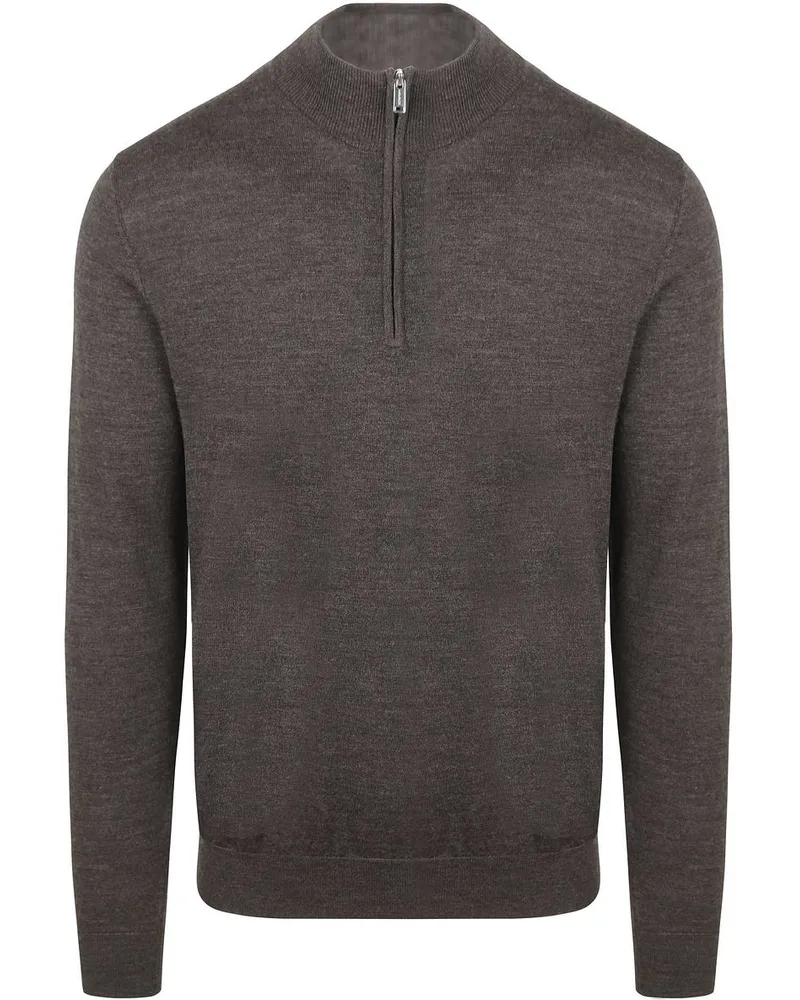 Profuomo Half Zip Pullover Merinowolle Dunkelbraun Braun