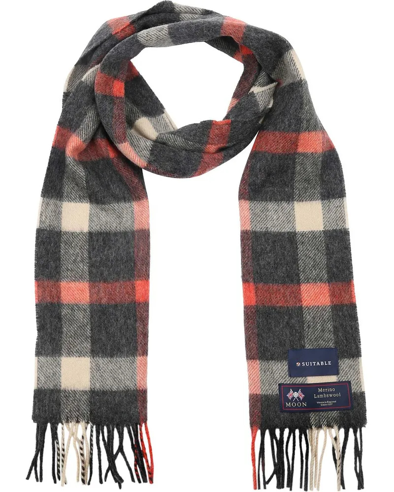 Suitable Geeigneter Herrenschal Kariert Merino Petrol Rot