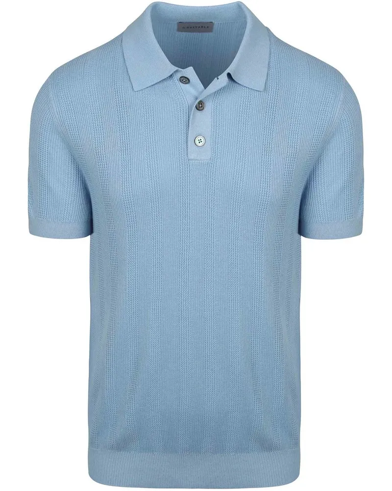 Suitable Gestricktes Jacquard-Poloshirt Hellblau Blau