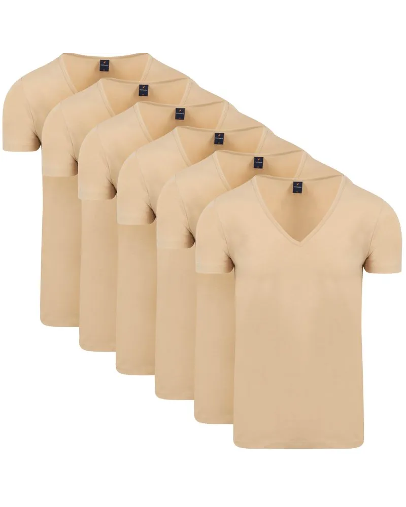 Suitable Vitaru T-Shirt Tiefer V-Ausschnitt Beige 6-Pack Beige