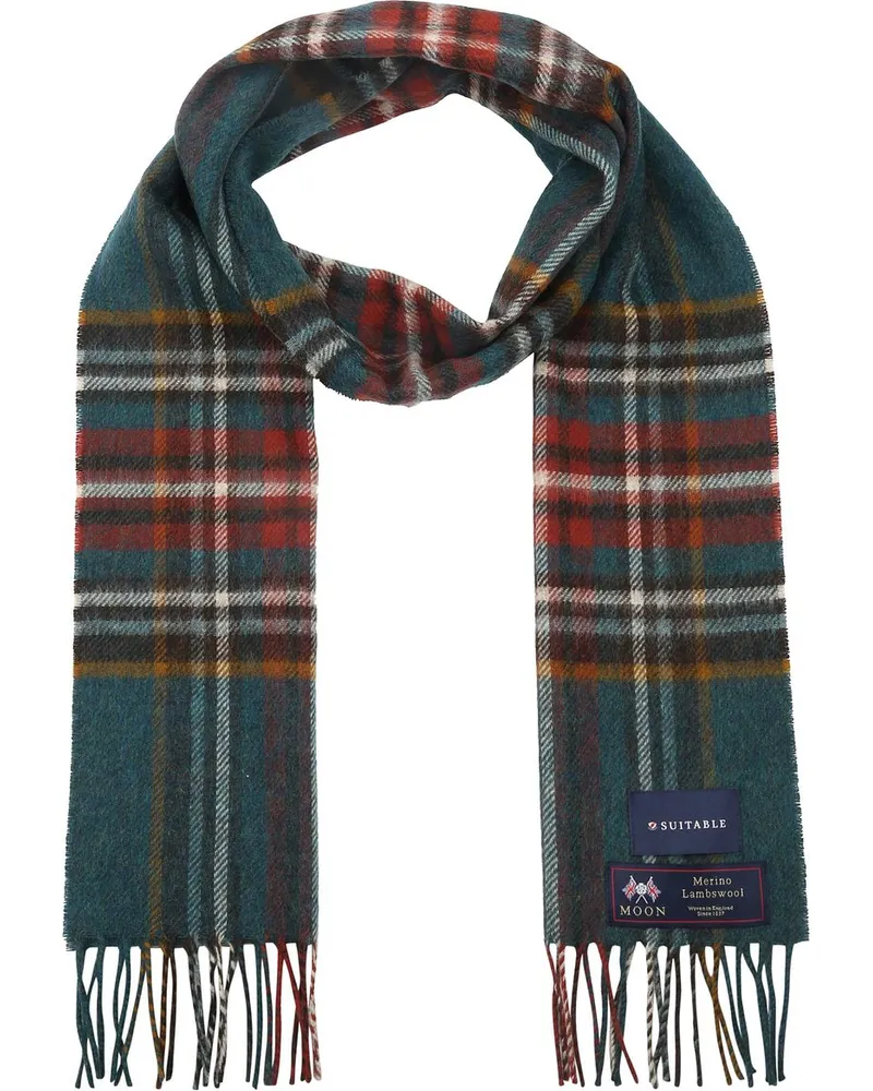 Suitable Geeigneter Herrenschal Kariert Merino Petrol Rot