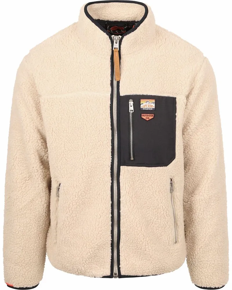 Superdry. Fleecejacket Vintage Retro Ecru Wollweiß
