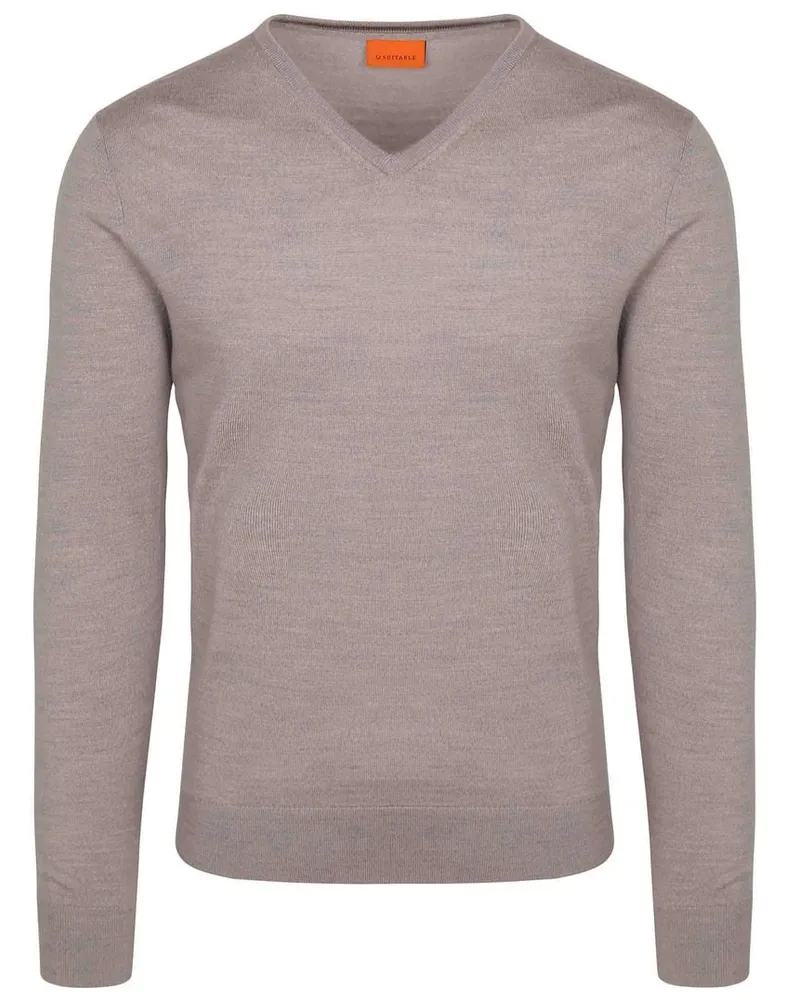 Suitable Merino Pullover V-Ausschnitt Greige Grau