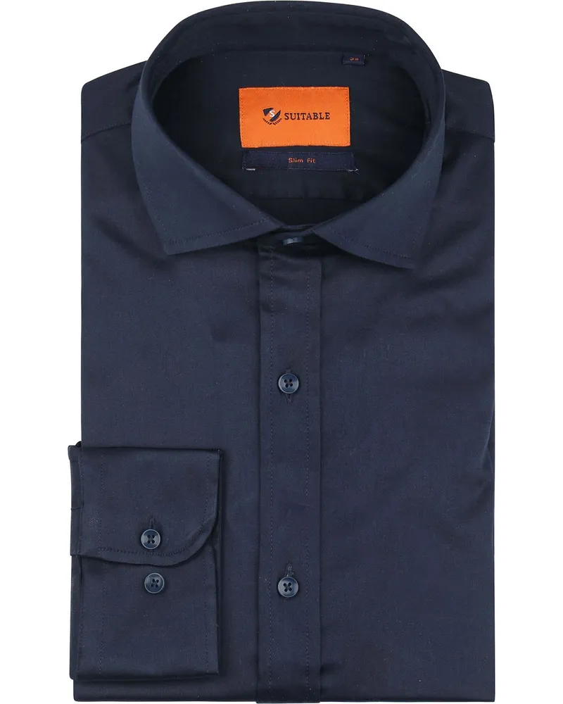 Suitable Satin Hemd Navyblau Blau